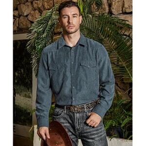 Cowboy Button Up Shirt Long Sleeve with Two Pockets Gray